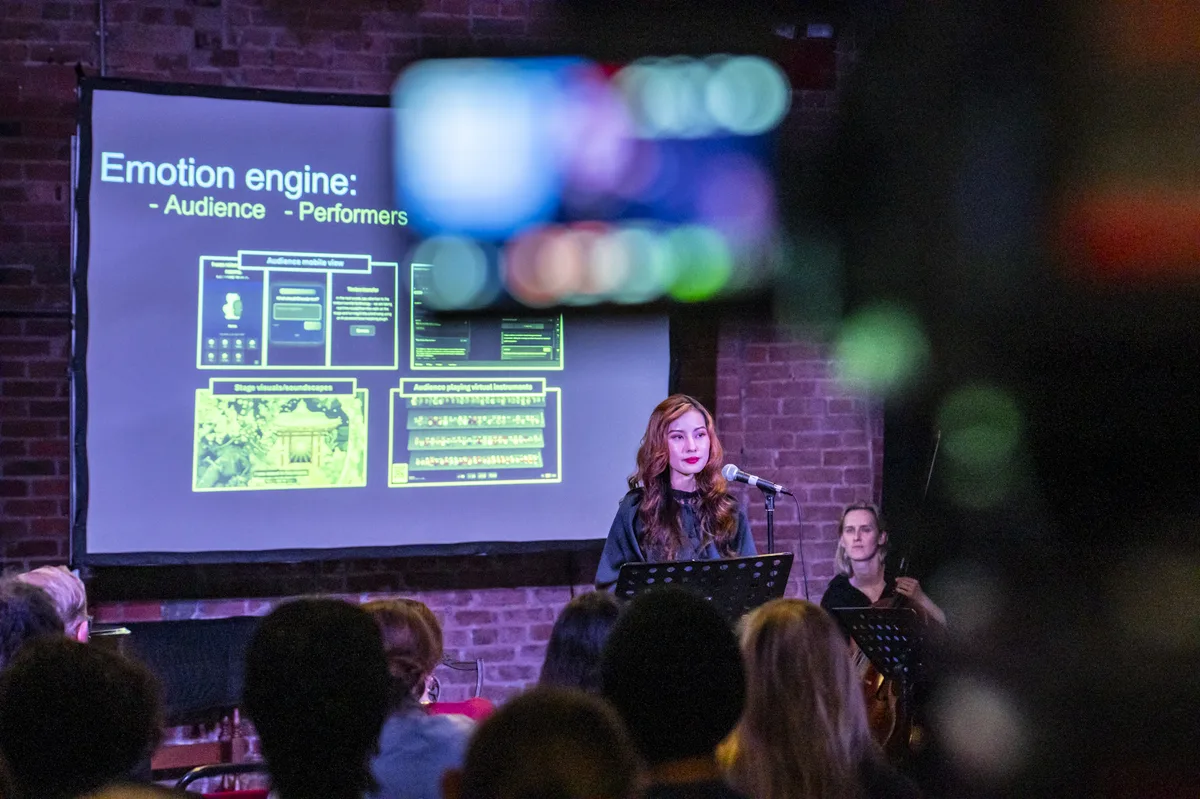 Dr Alexandra Huang-Kokina presenting the Emotion Engine at the ENO workshop