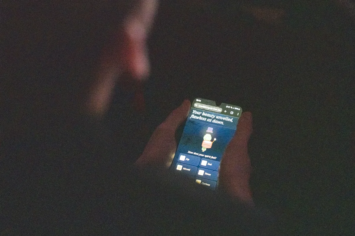 Audience member using companion app during performance
