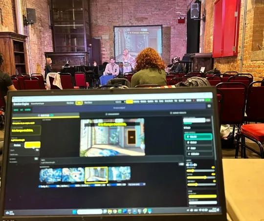 Technology setup at ENO workshop showing visual control software